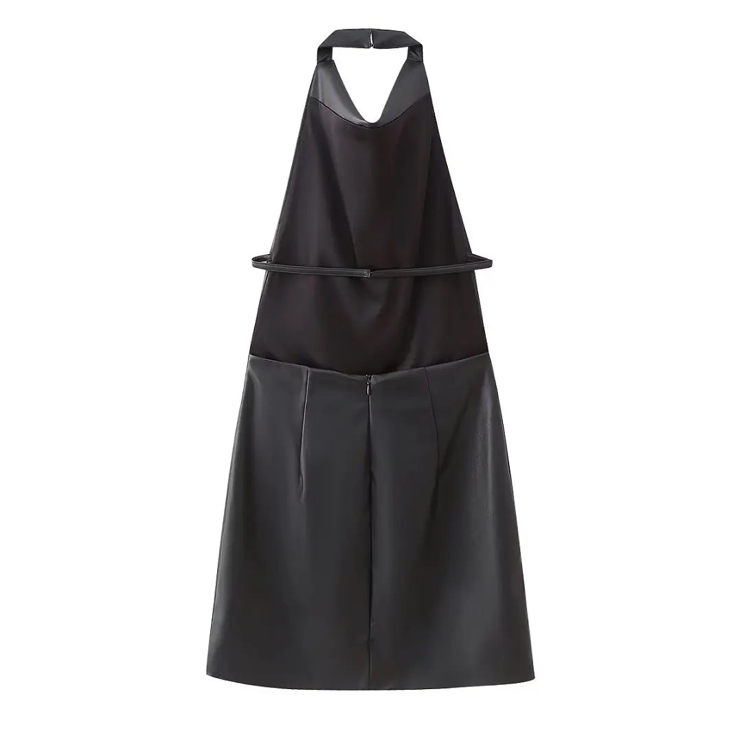 Woman Sexy Backless Leather Mini Dress