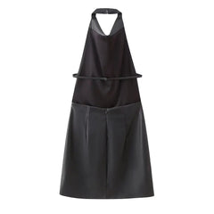 Woman Sexy Backless Leather Mini Dress
