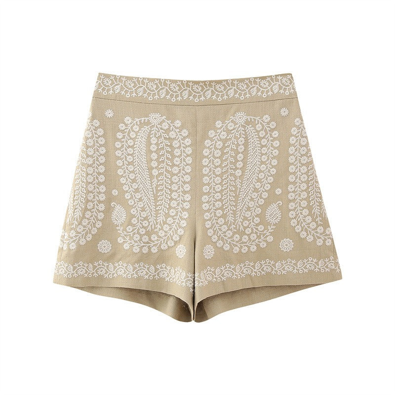 Women Embroidered A-LIne High Waisted Shorts