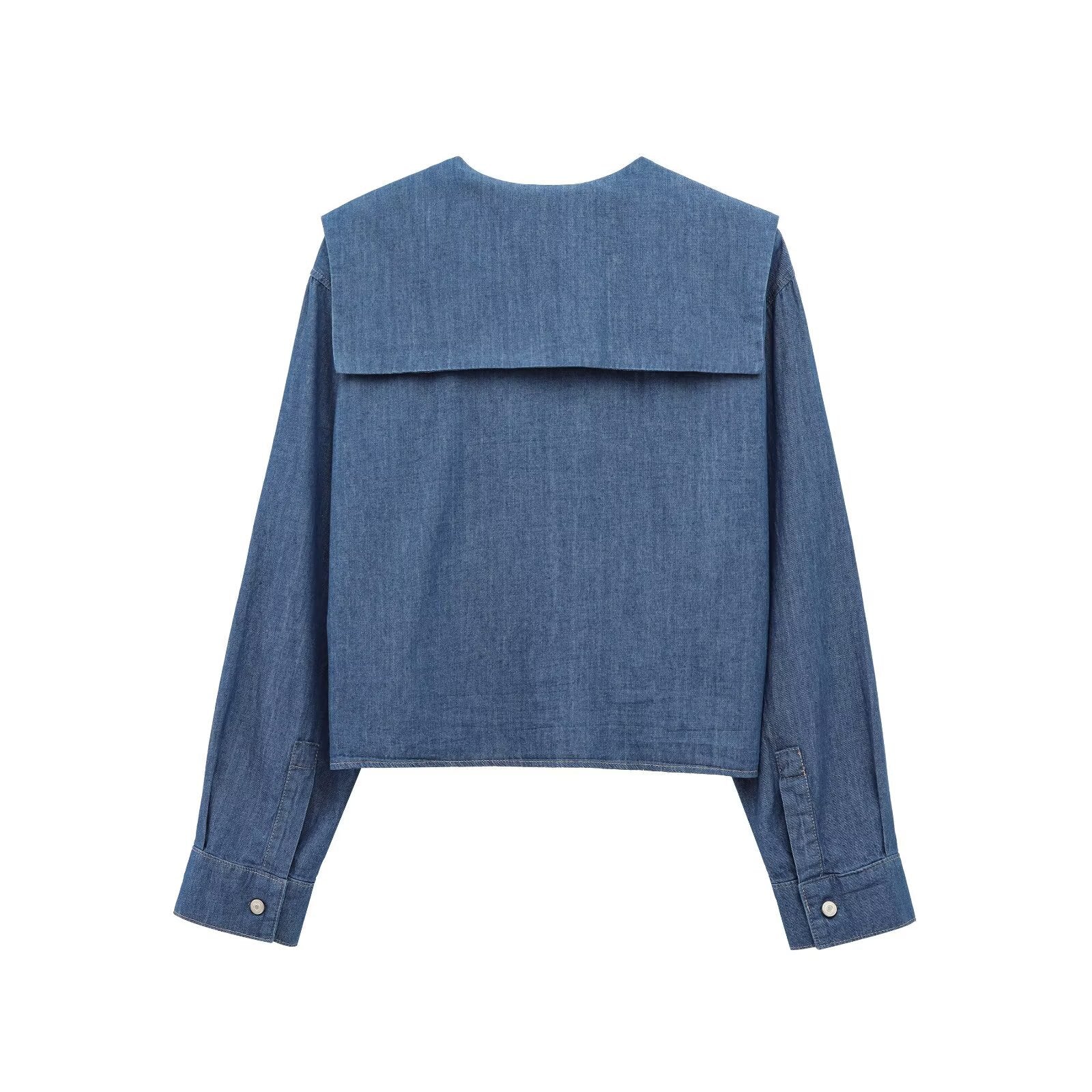 Women Casual Breasted Flat Collar Denim Shirt