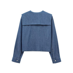 Women Casual Breasted Flat Collar Denim Shirt