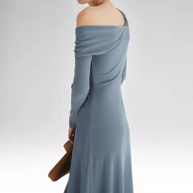 Women Asymmetric Cotton Pleated V-Neck High Waist Dress