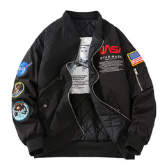 Men Padded Loose Embroidered Baseball NASA Jacket
