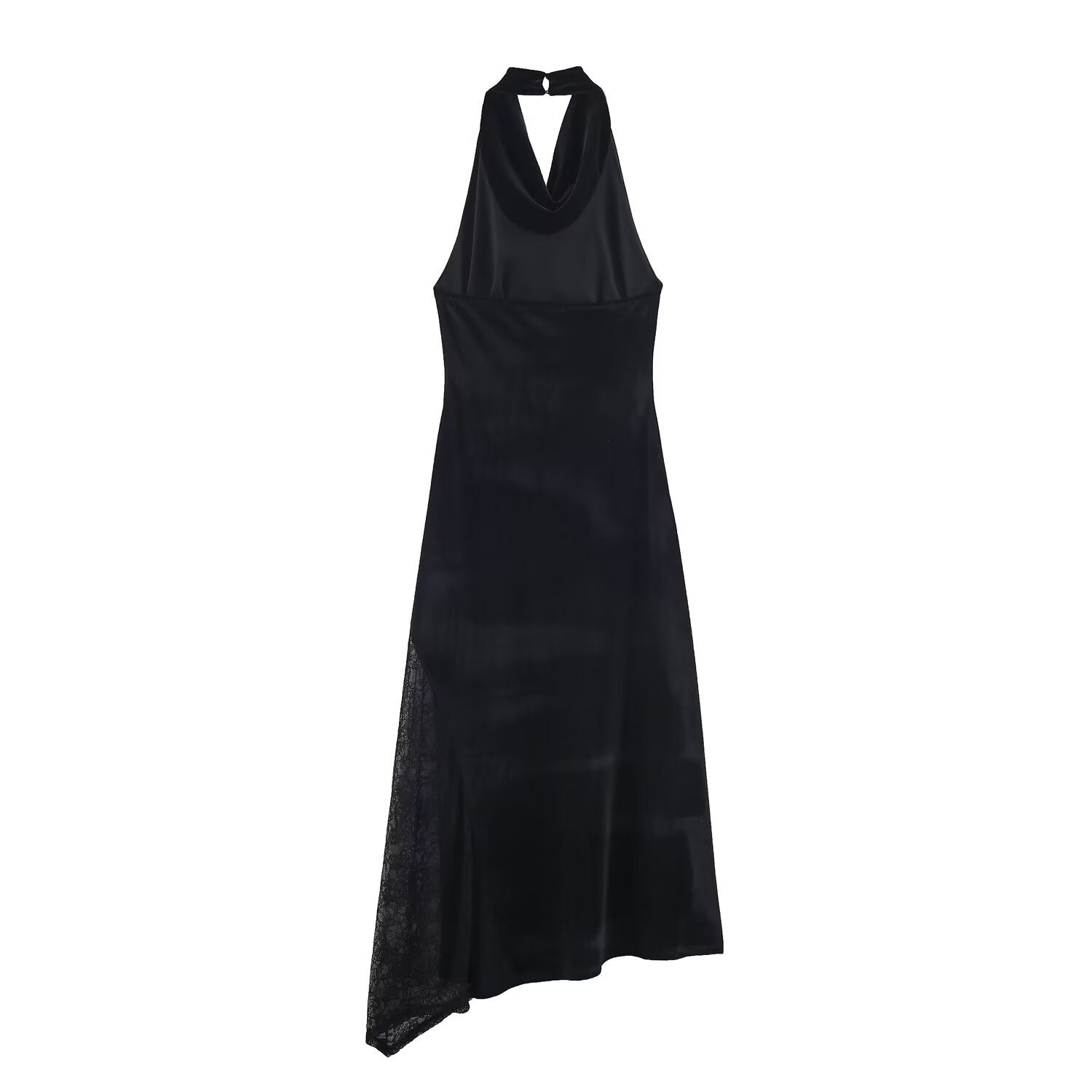 Women Velvet Lace Halter Evening Dress