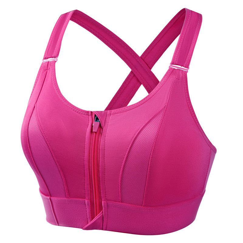 Adjustable Front Zipper Sports Bra, Shockproof, Wire-Free, Back Cross Design, Yoga Bra for Women