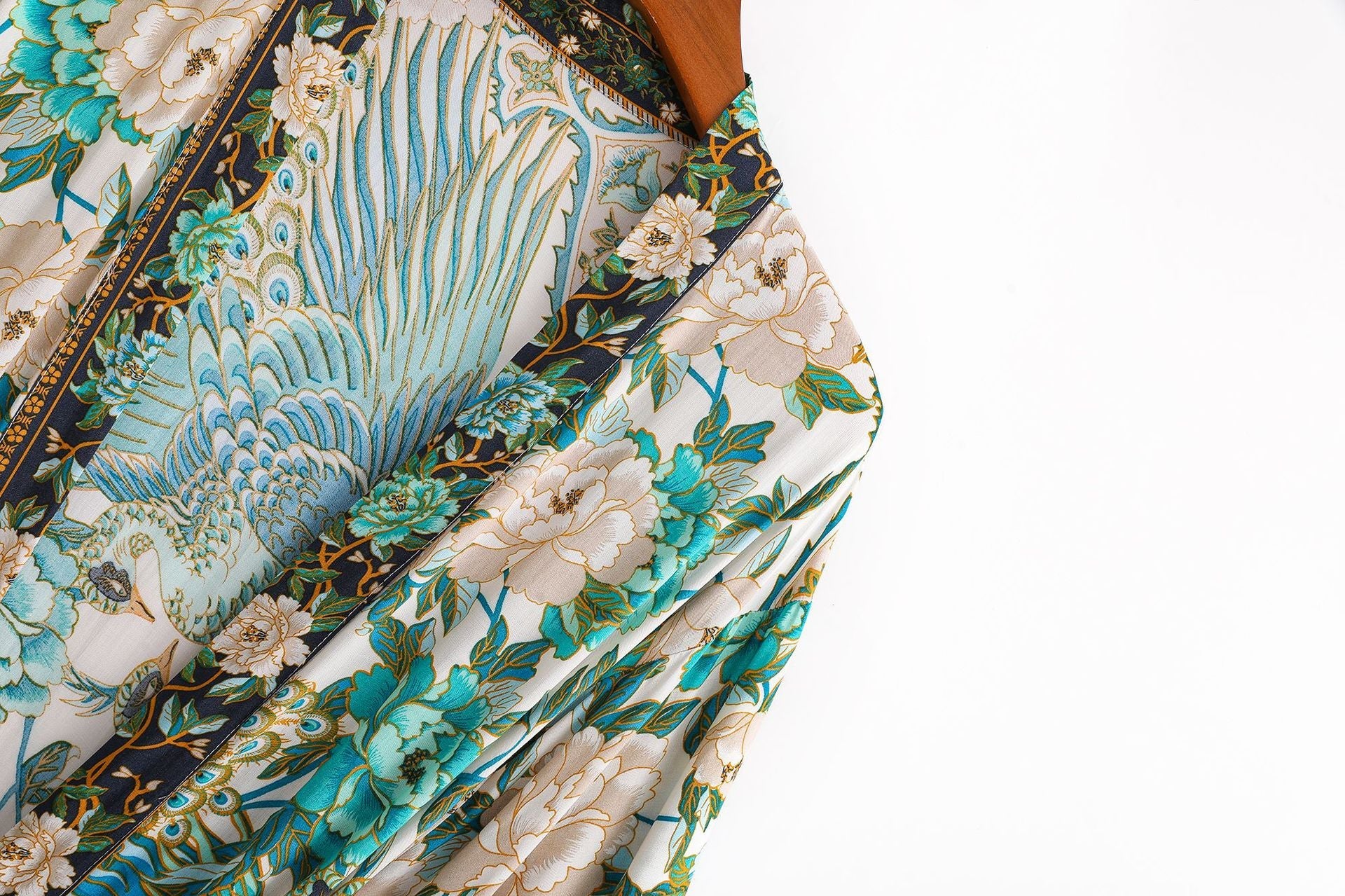 Women Cotton Peacock Print Cardigan Robe Dresses