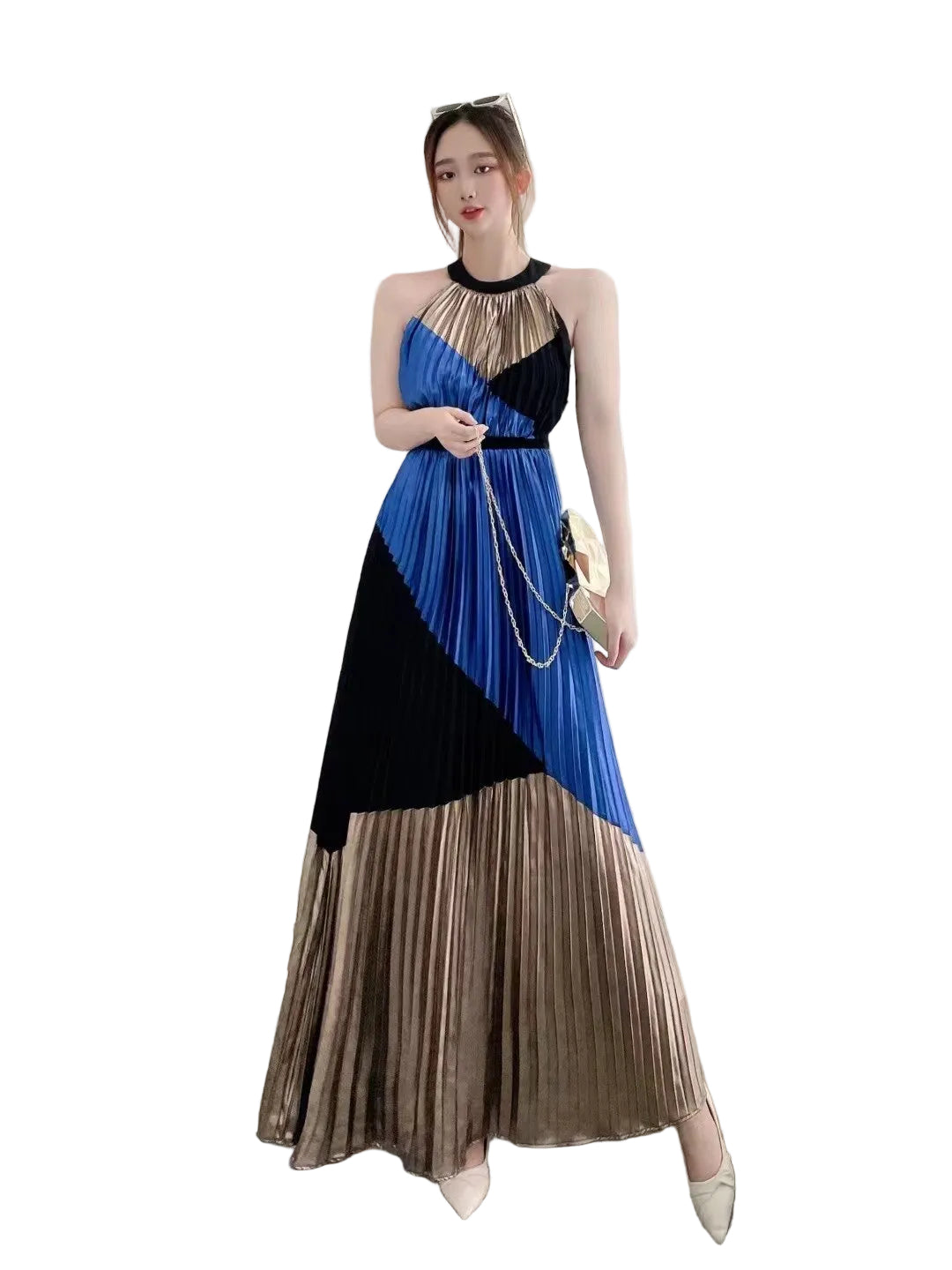 Women Halter Pleated Long Dress