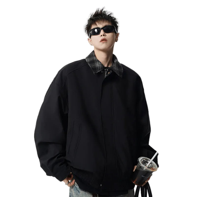 Men Checkered Patchwork Retro Street Baseball Jacket