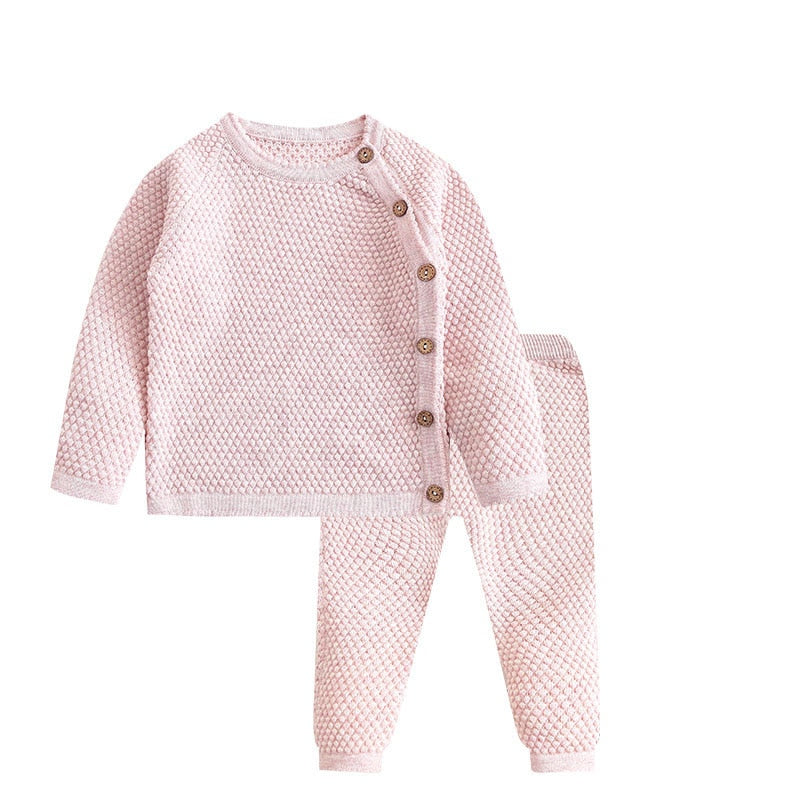 Newborn Girls Casual Knit Splice Long Sleeve Tops + Pants Outfits Pajamas