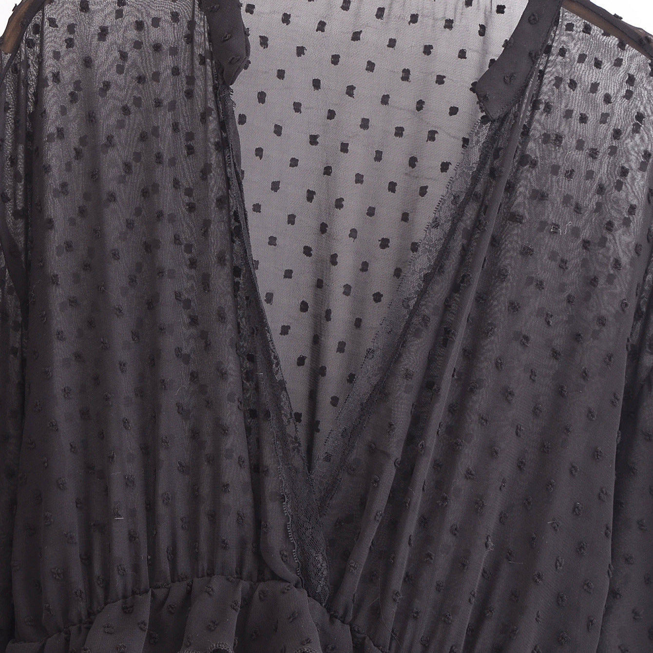 Women Casual Deep V-neck Polka Dot Chiffon Dress