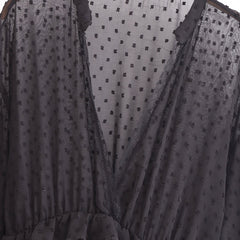 Women Casual Deep V-neck Polka Dot Chiffon Dress
