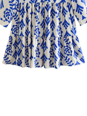 Women Casual Printed A-Line V Neck Tiered Mini Dress