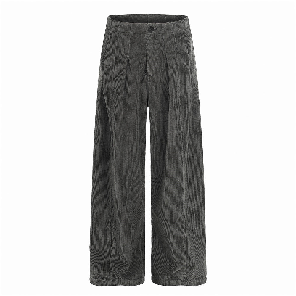 Men Casual Corduroy Wide Leg Pleated Pants