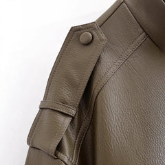 Women Casual Retro PU Pilot Jacket