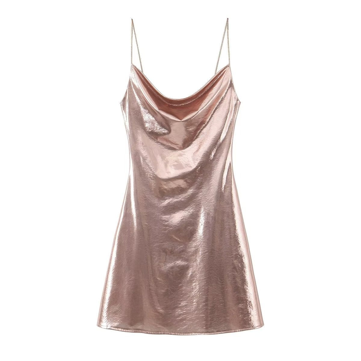 Woman Metal Shimmer Midi Slip Dresses