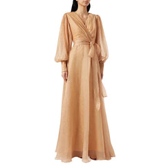 Women Elegant Lantern Sleeve Lace Up Dresses