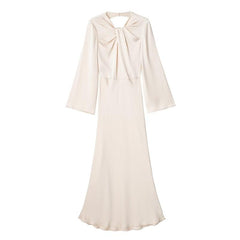 Women Elegant Long Soft Silk Backless Dress