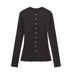 Women Round Neck Single Breasted Slim fit Cardigan Top