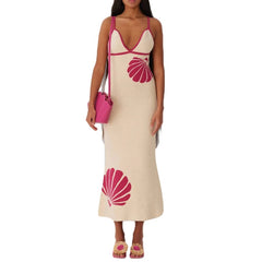 Women Summer Sleeveless V Neck Shell Print Dresses