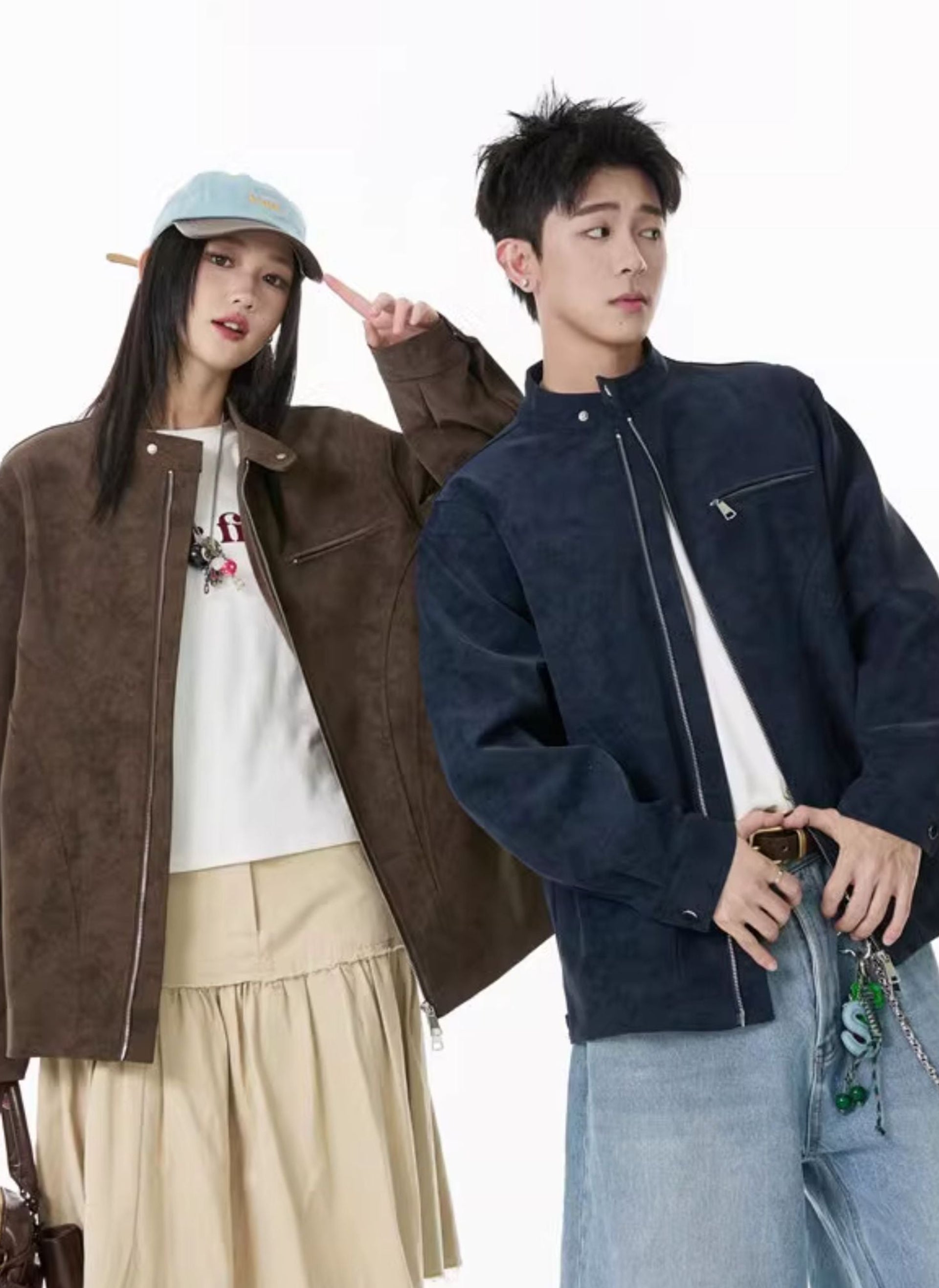 Unisex Casual Leather Harrington Style Jacket