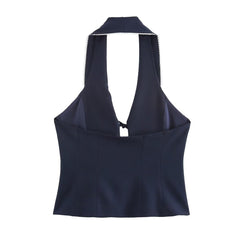 Women Bow Spliced Neck Halter Tank Top