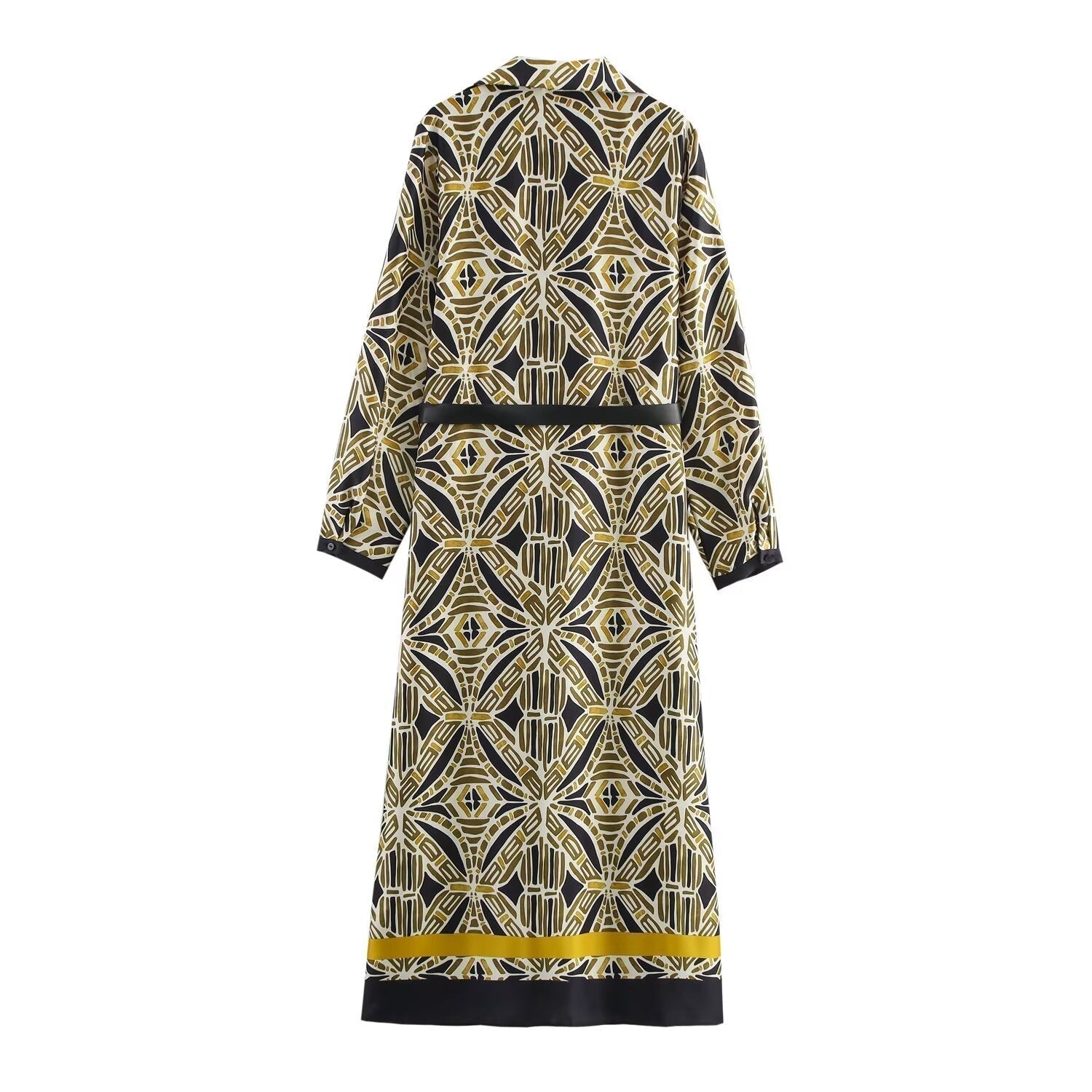 Women Casual Printed Midi Dress with Belt