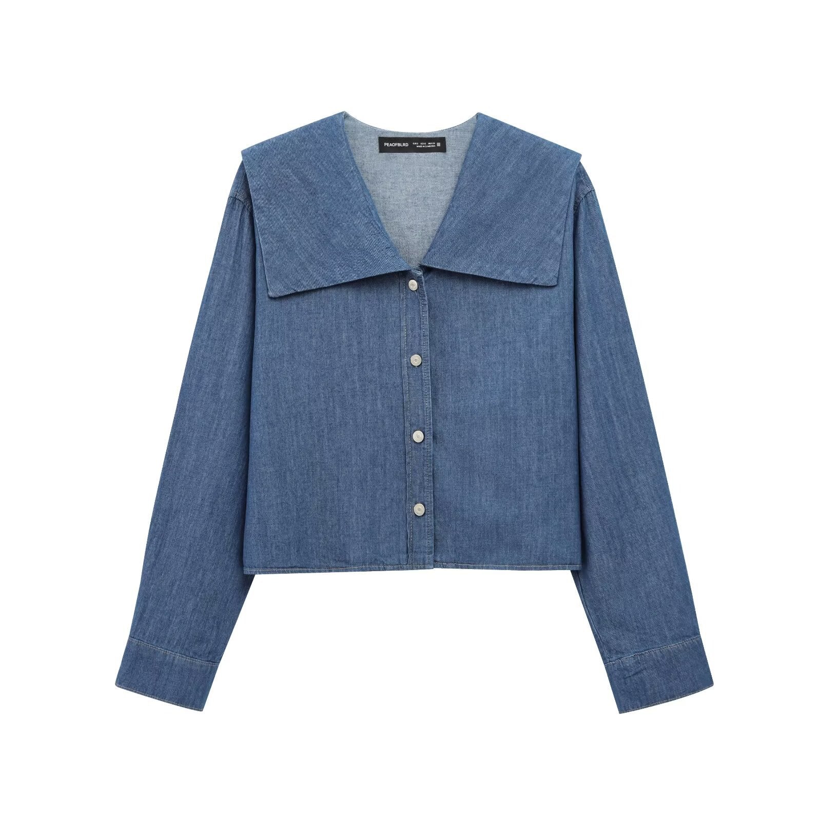 Women Casual Breasted Flat Collar Denim Shirt