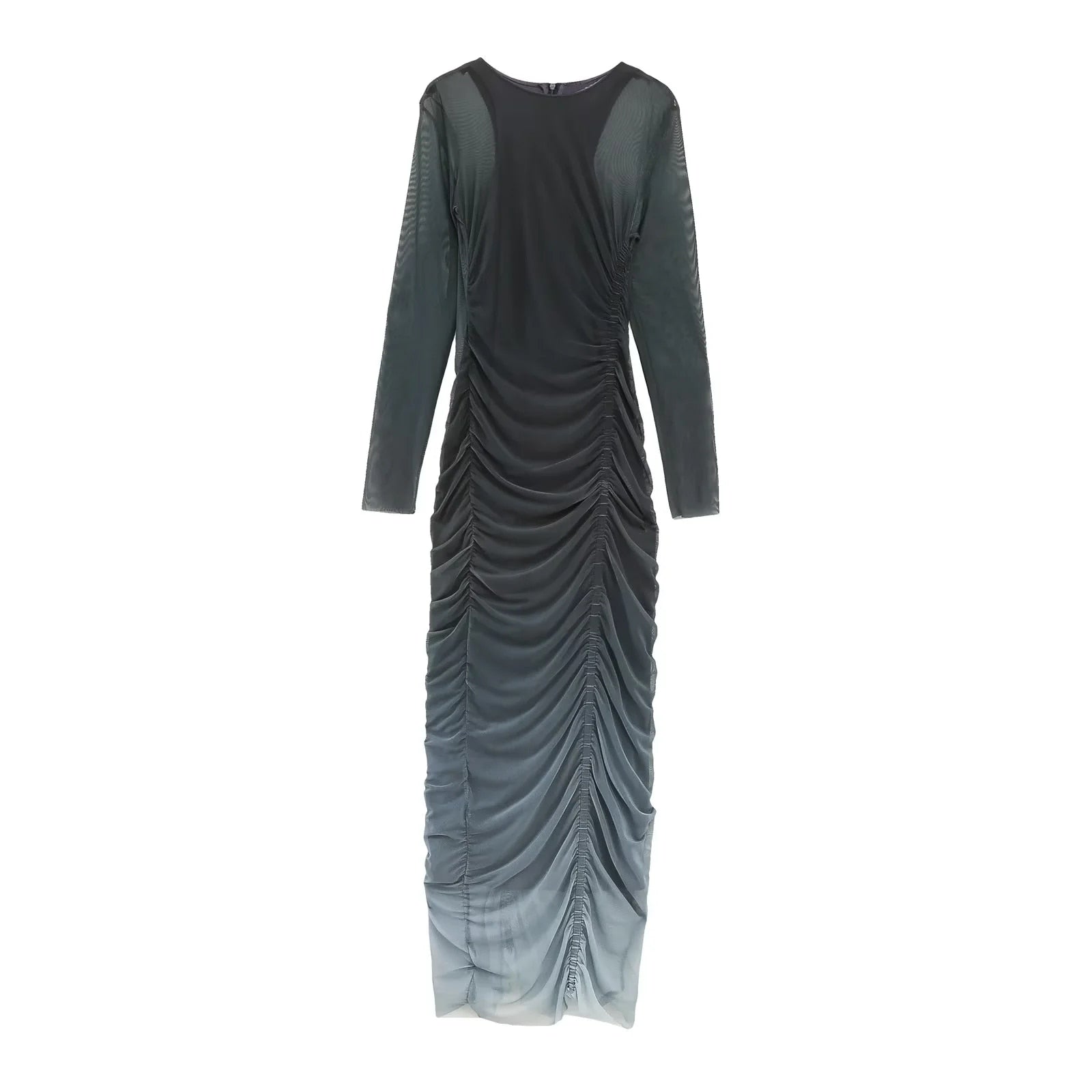 Woman Vintage Pleated Printed Silk Midi Long Dress