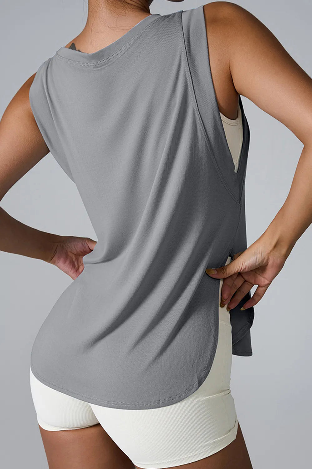 Women Slit Round Neck Sleeveless Shirts