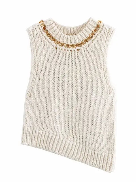 Women Classic Sleeveless Asymmetrical Tanks Top with Chain Detail