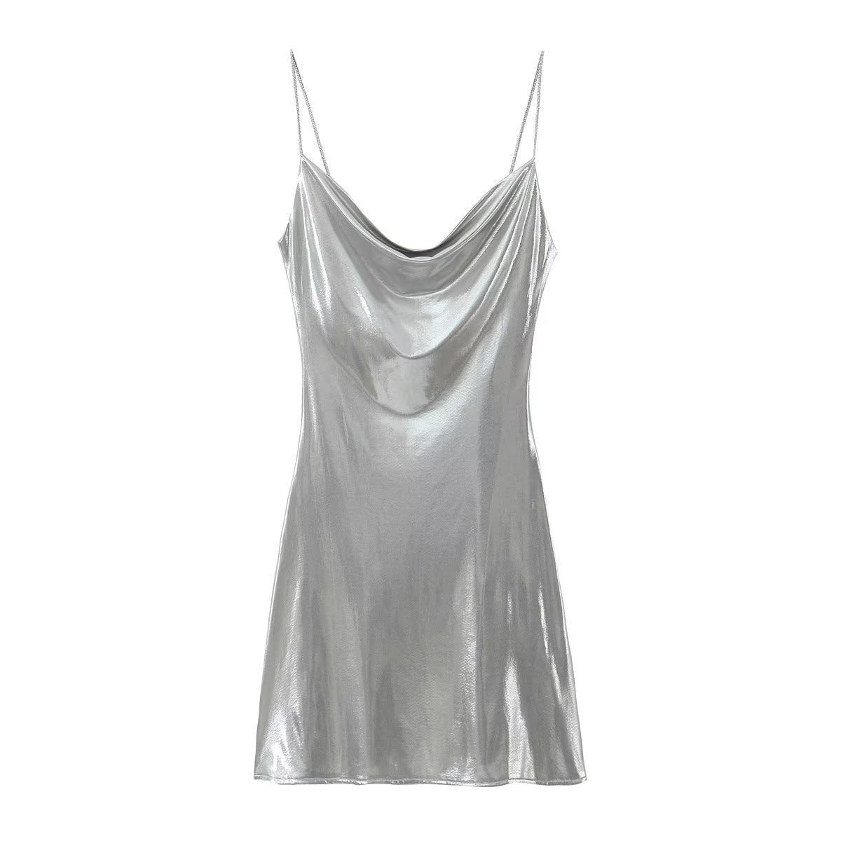 Woman Metal Shimmer Midi Slip Dresses