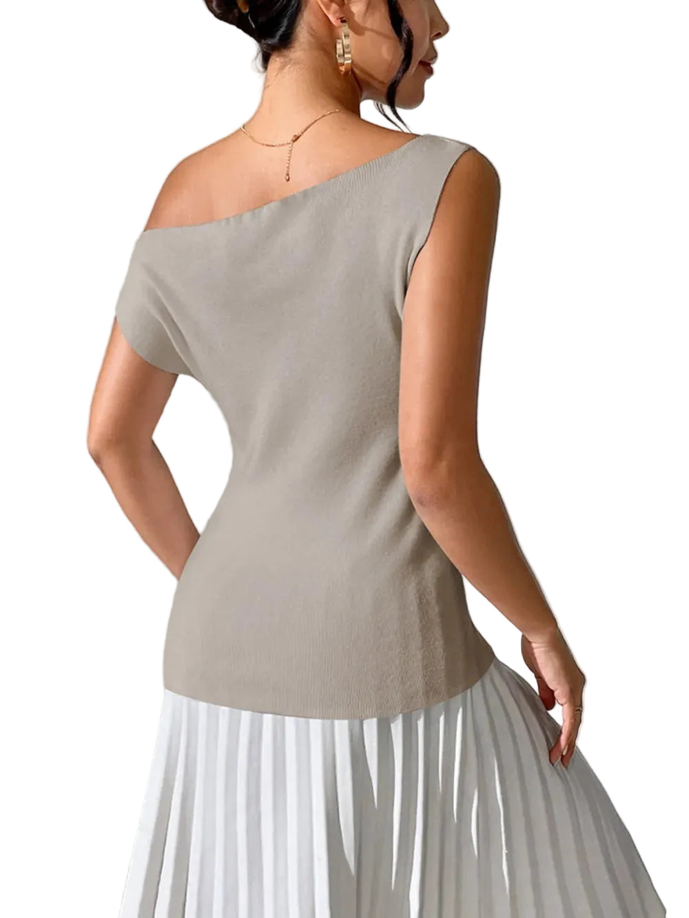 Women Casual Oblique Sleeve Knit Tops