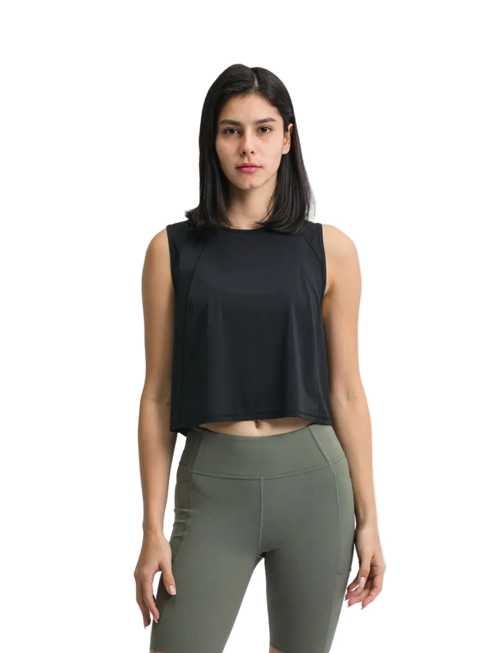 Women Round Neck Cropped Active Tank Top