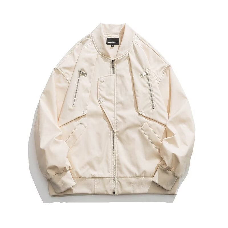 Men High Street Multi Zipper Niche Loose Bomber Jacket