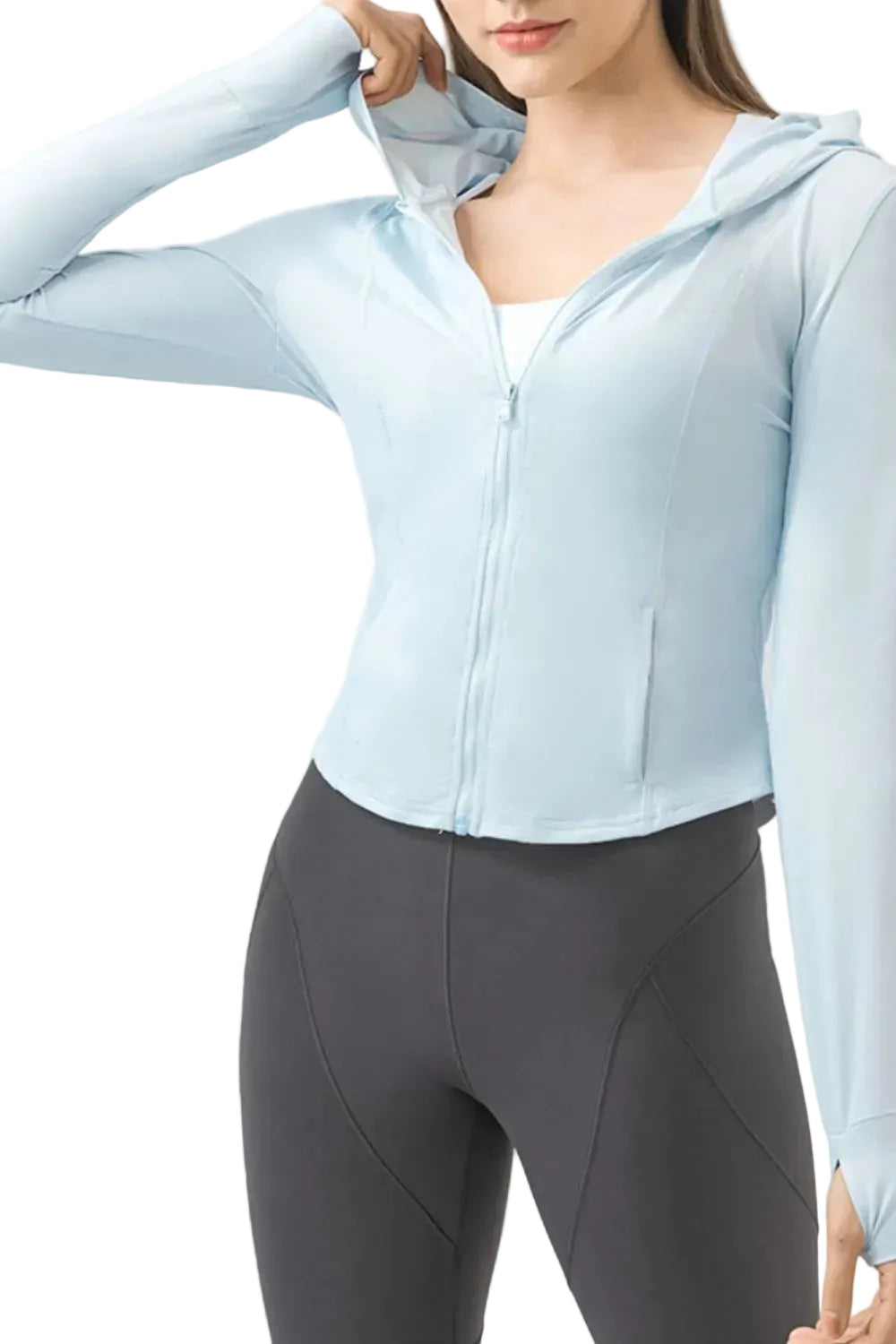 Women Active Zip Up Hooded Long Sleeve Jacket