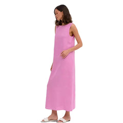Women French Loose Cotton Linen A-Line Dress