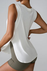 Women Slit Round Neck Sleeveless Shirts