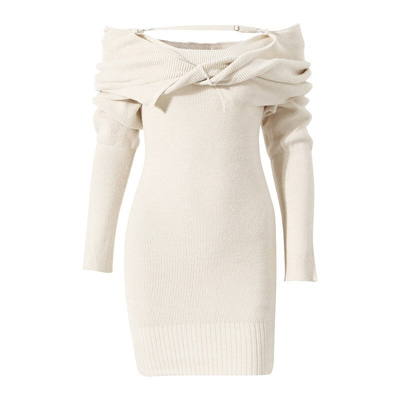 Women Off Shoulder Knit Bodycon Mini Dresses