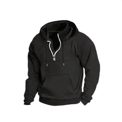 Simple Half-Zip Hoodie Casual Sport Solid Color Hooded Sweatshirt