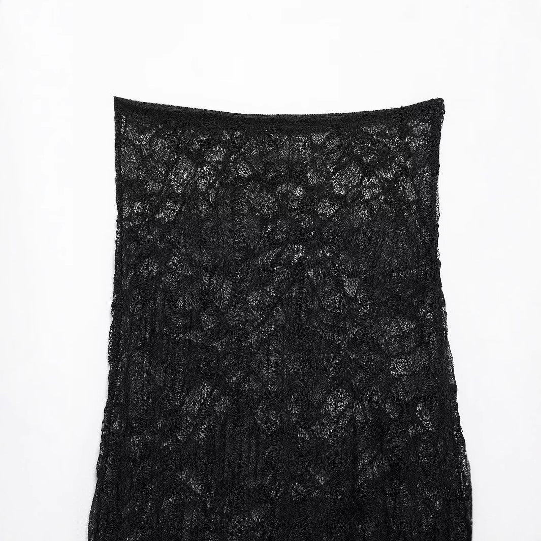 Women Casual Slim Pleated Lace Skirt