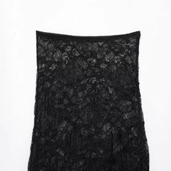 Women Casual Slim Pleated Lace Skirt
