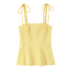 Woman Tie Up Knitted Short Tank Top