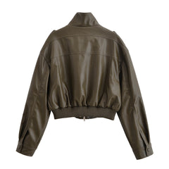 Women Casual Retro PU Pilot Jacket