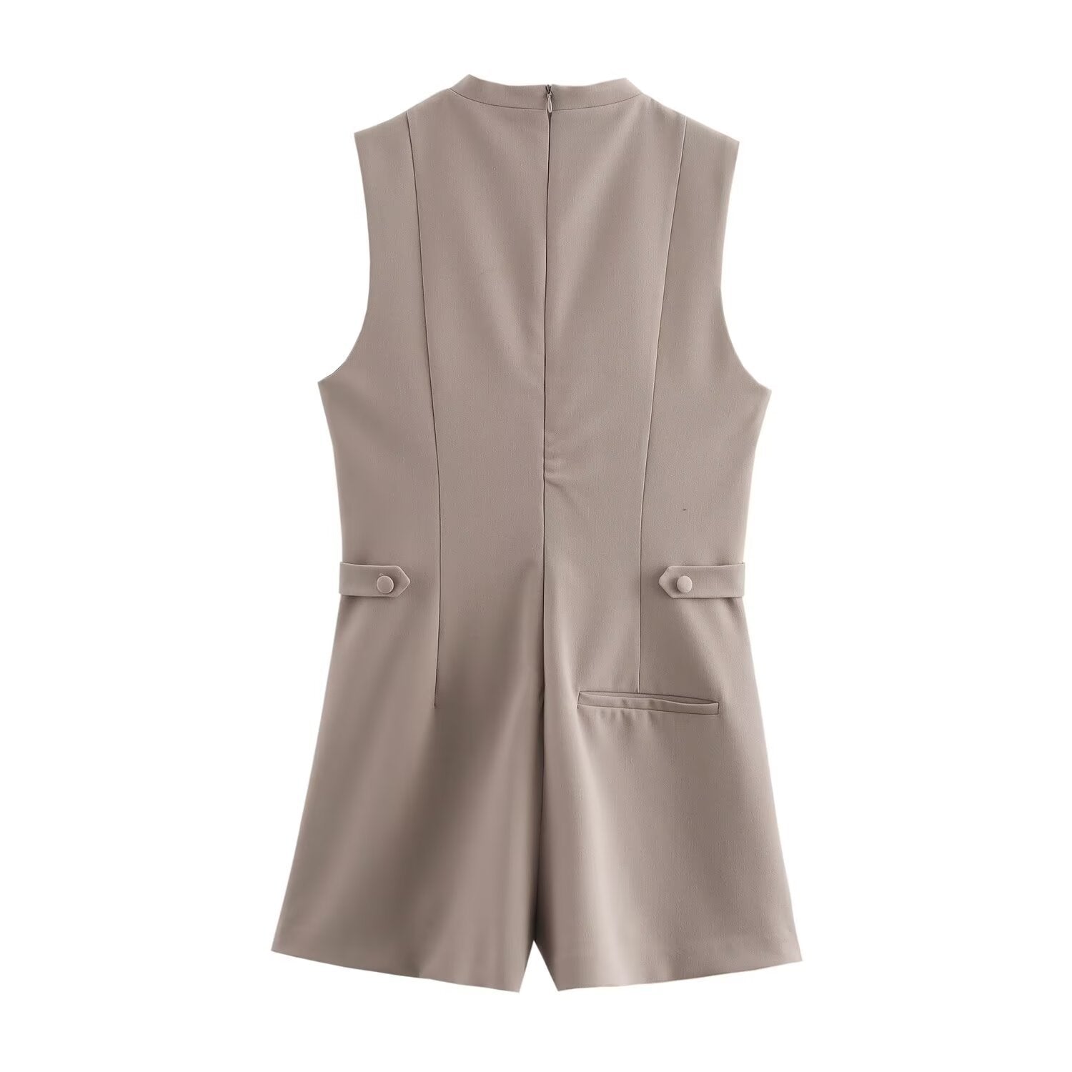Women Button Up Sleeveless Jumpsuit