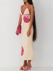 Women Summer Sleeveless V Neck Shell Print Dresses