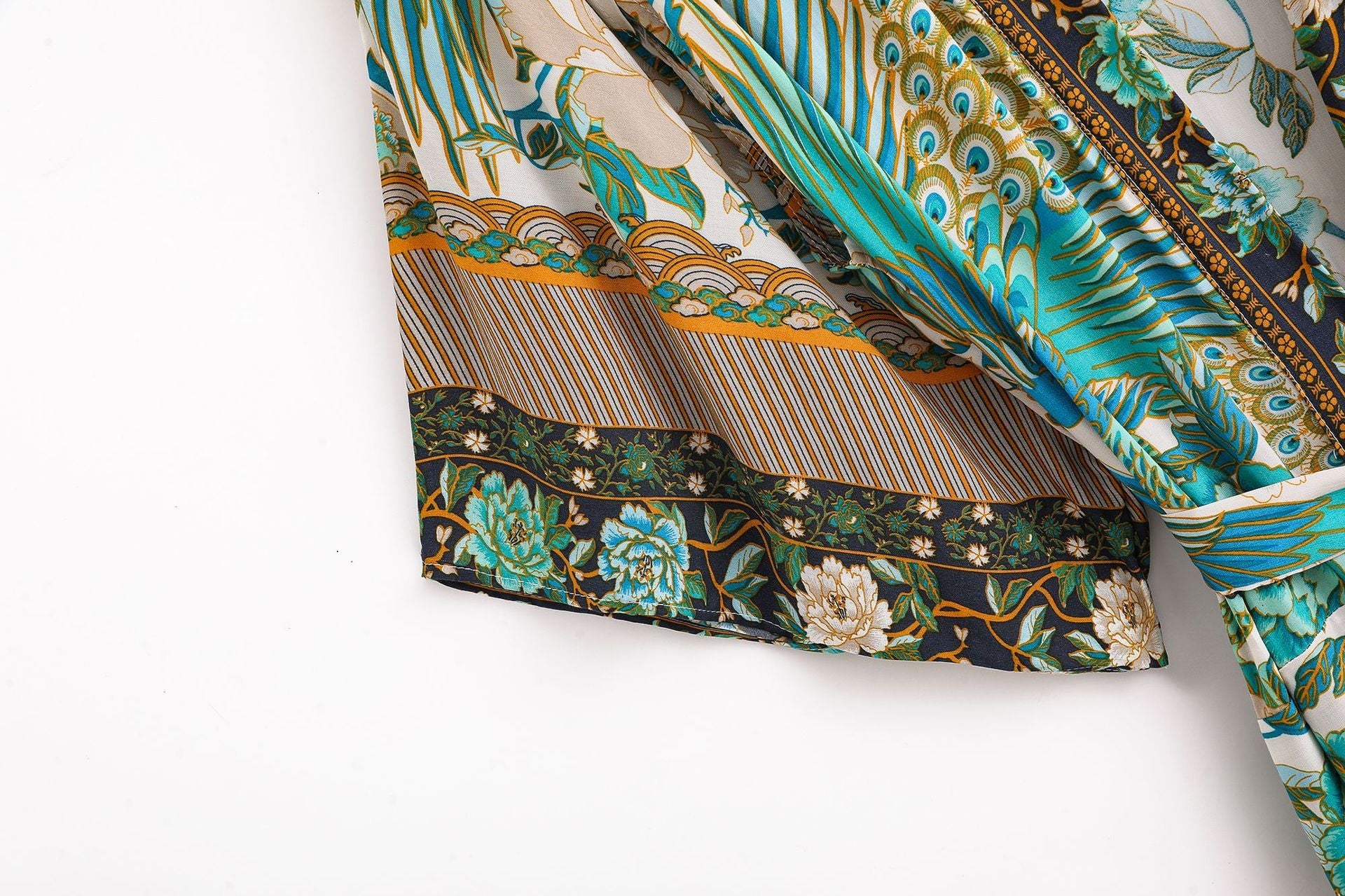 Women Cotton Peacock Print Cardigan Robe Dresses