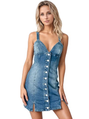 Women Button Down Mini Cami Denim Dress