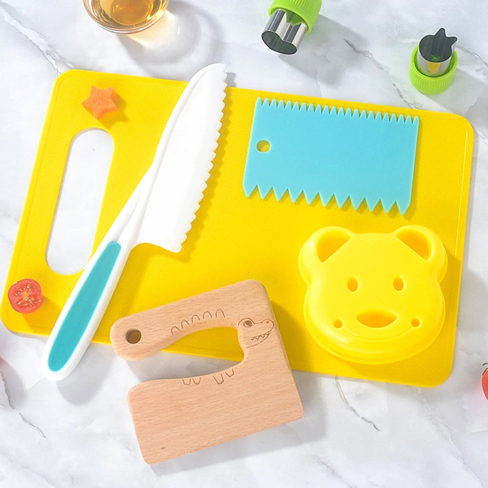 Kids Knives Fruit Vegetable Kitchen Tools Cutting + Board