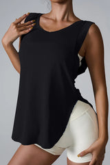 Women Slit Round Neck Sleeveless Shirts