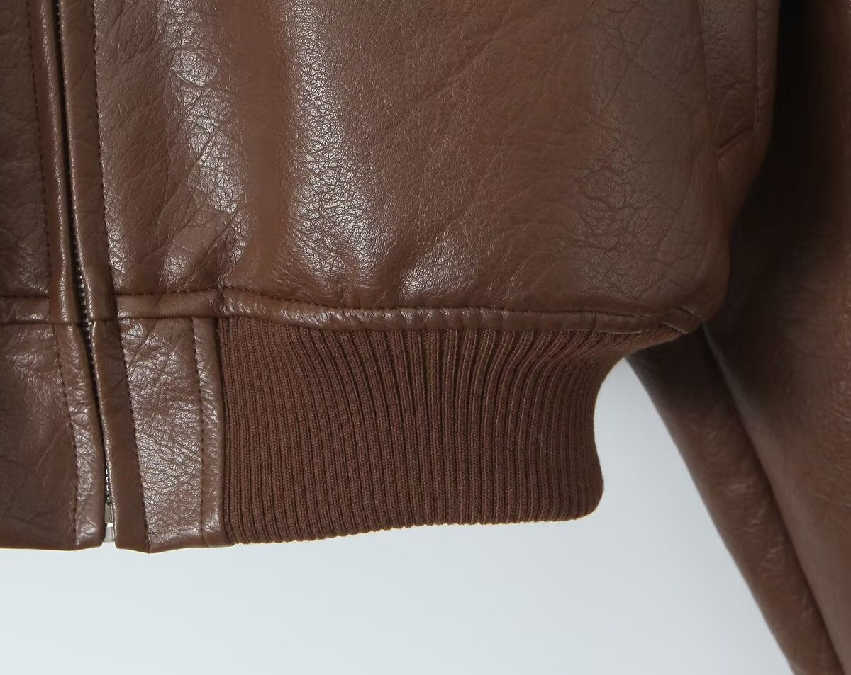 Women Casual Leather Pilot Long Sleeve Jacket
